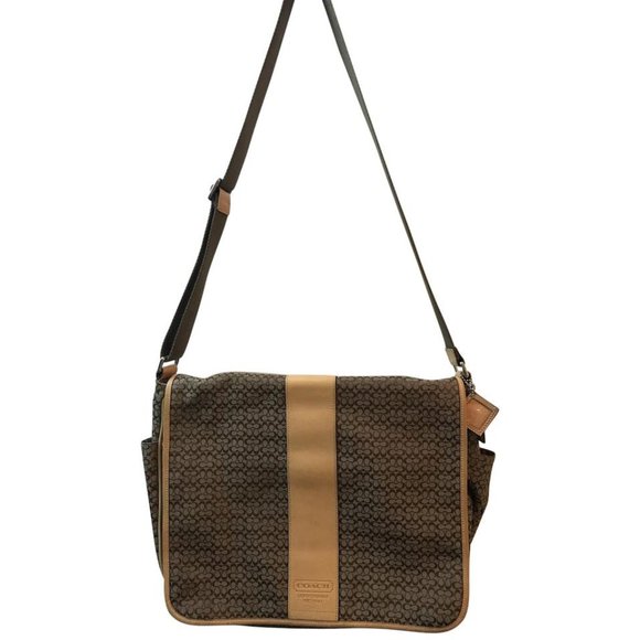Coach Handbags - COACH XL Brown Tan Jacquard Fabric Shoulder Bag